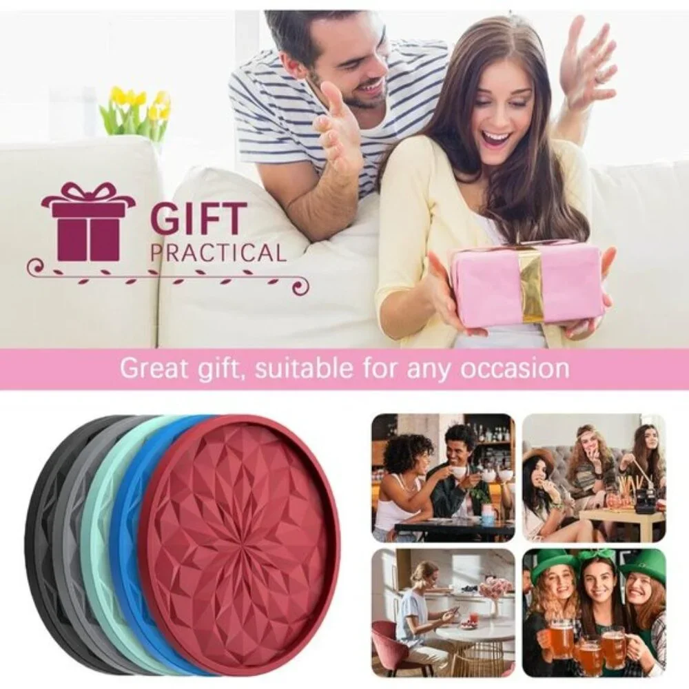 6 Pack Silicone Coasters with Holder, Non-Slip Cup Mats for Hot & Cold Drinks